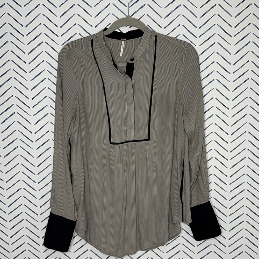 Free People Pebble Crepe "Free Bird" Stripe Top black stripe - Picture 4 of 14